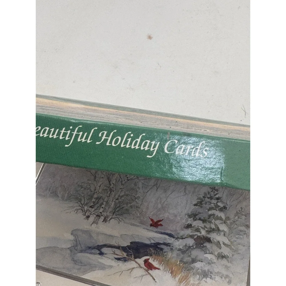 Vintage Christmas Greeting Cards Set Winter Scenes Cardinals Gold Foil Lot Of 10